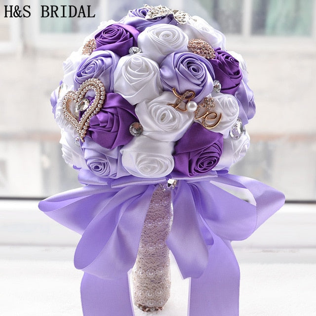 Elegant Rose Flower Bouquet with Crystals & Pearls