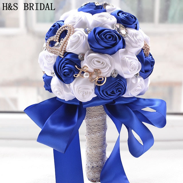 Elegant Rose Flower Bouquet with Crystals & Pearls