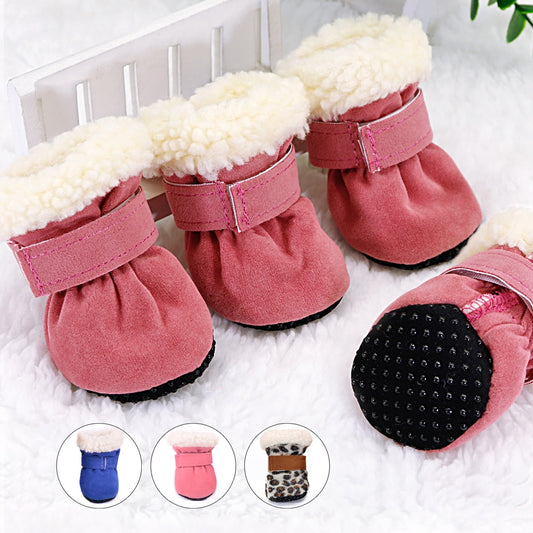 4pcs Pet Dog Shoes Winter Boots Socks Anti-slip
