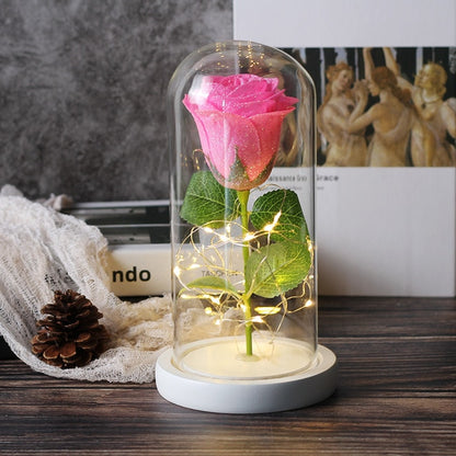 Sparkly Glitter Eternal Rose in Glass Dome LED Light