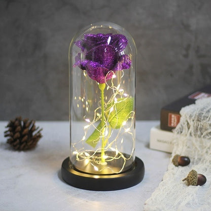 Sparkly Glitter Eternal Rose in Glass Dome LED Light