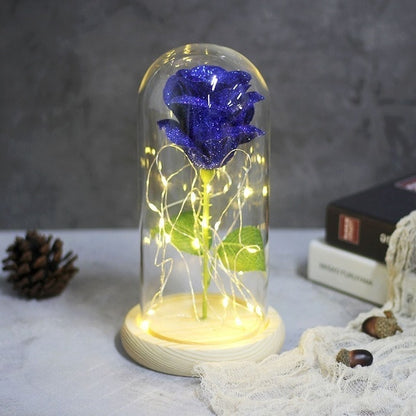 Sparkly Glitter Eternal Rose in Glass Dome LED Light