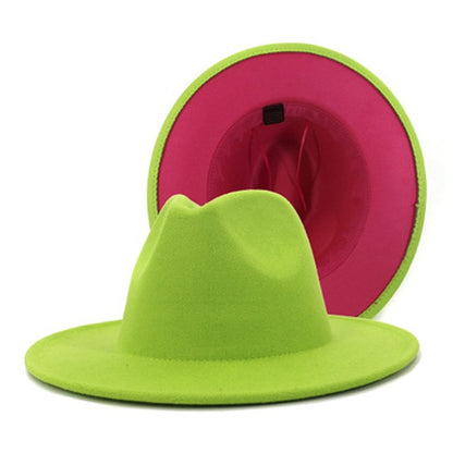 Black White Patchwork Wool Felt Fedora Hat