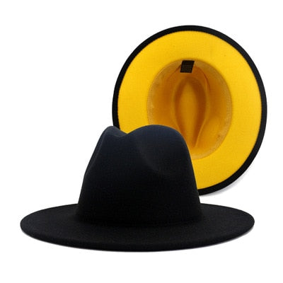 Black White Patchwork Wool Felt Fedora Hat