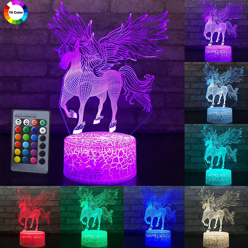 3D LED Night Light Unicorn Lamp