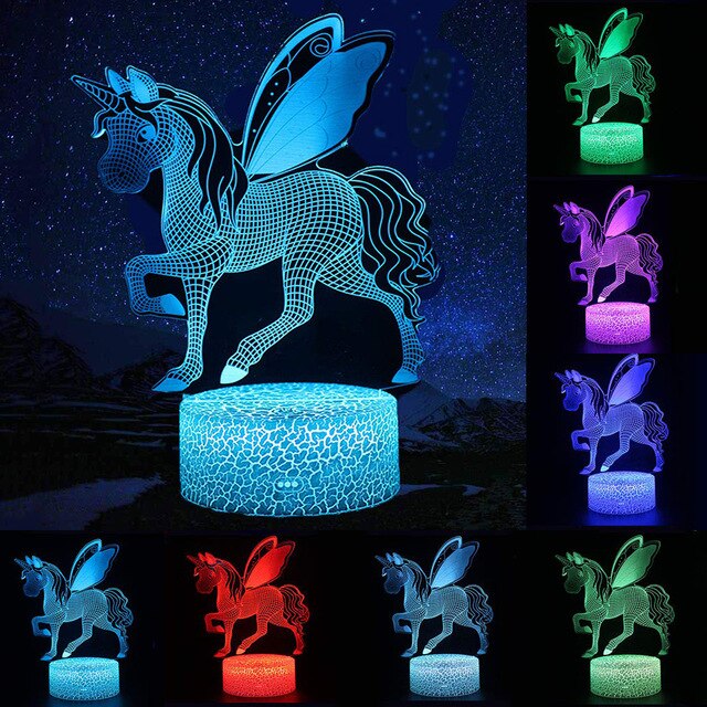 3D LED Night Light Unicorn Lamp