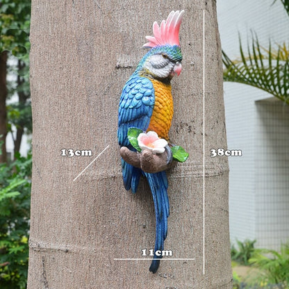 Resin Parrot Statue Wall Mounted Outdoor Garden