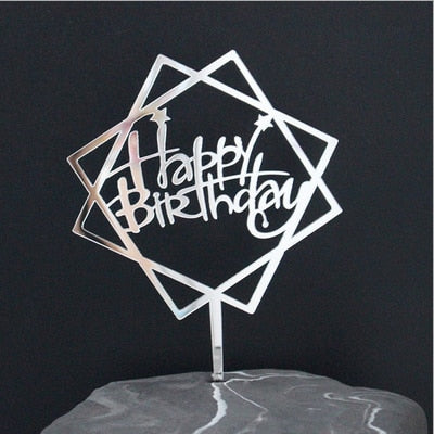 Gold Silver Acrylic Happy Birthday Love Heart Cake Topper