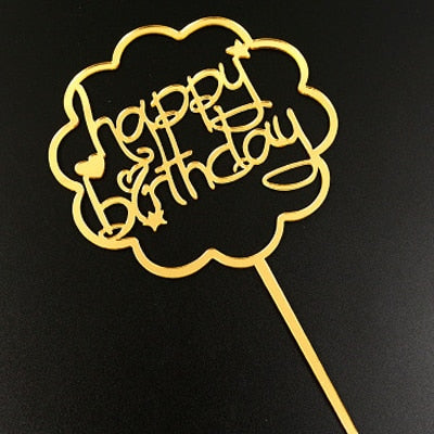 Gold Silver Acrylic Happy Birthday Love Heart Cake Topper