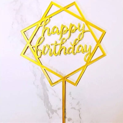 Gold Silver Acrylic Happy Birthday Love Heart Cake Topper