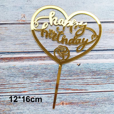 Gold Silver Acrylic Happy Birthday Love Heart Cake Topper