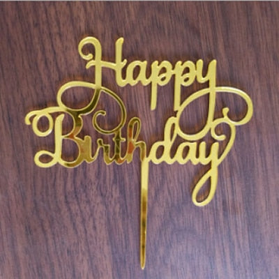 Gold Silver Acrylic Happy Birthday Love Heart Cake Topper