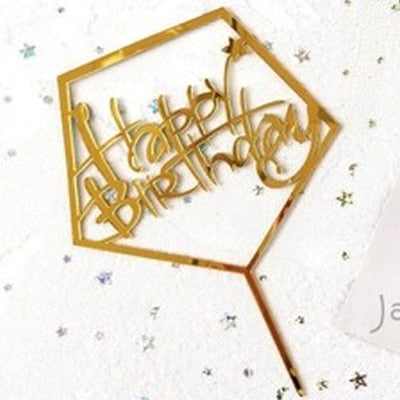 Gold Silver Acrylic Happy Birthday Love Heart Cake Topper