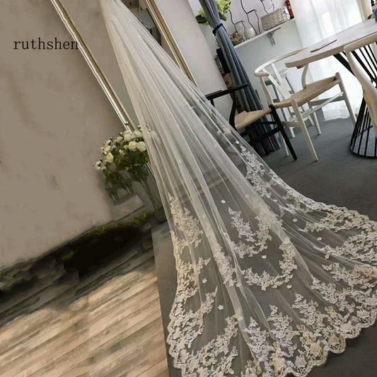Long Lace Edge Bridal Wedding Veil White Ivory With Comb