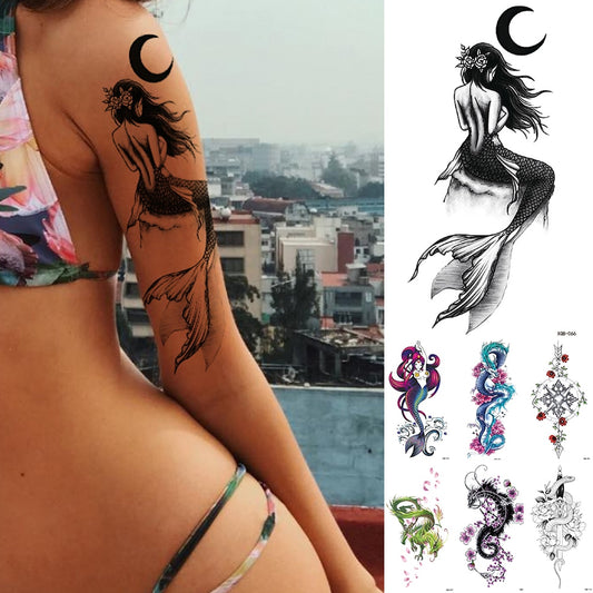 Moon Sea Mermaid Temporary Body Tattoo