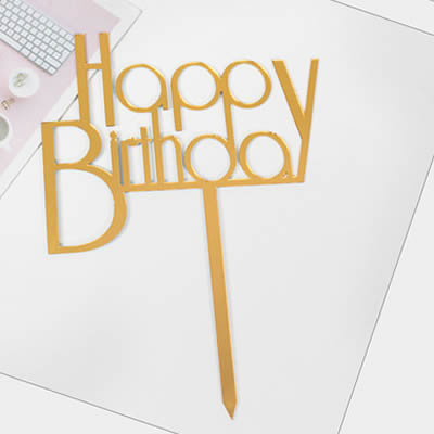 Gold Silver Acrylic Happy Birthday Love Heart Cake Topper