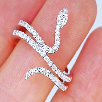 Womens Snake Ring Silver CZ Stone