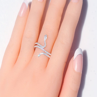 Womens Snake Ring Silver CZ Stone