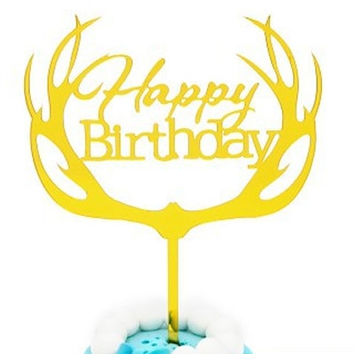 Gold Silver Acrylic Happy Birthday Love Heart Cake Topper