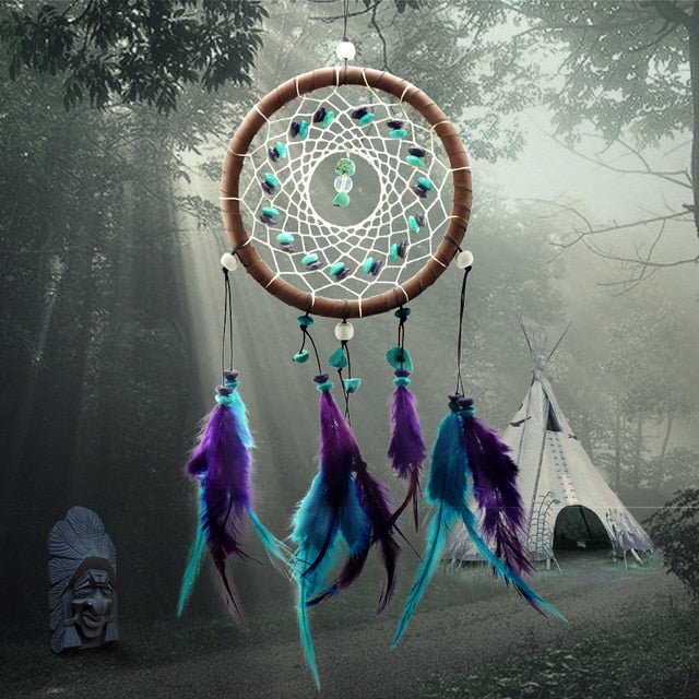 2 Ring Dream Catcher With Feather Wall Decor