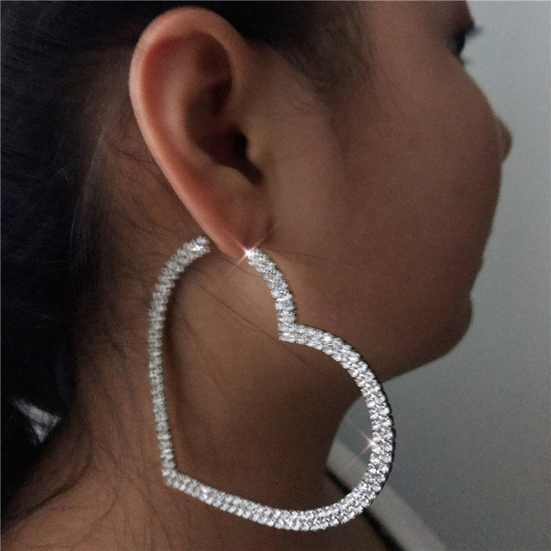 Heart Crystals Hoop Earrings