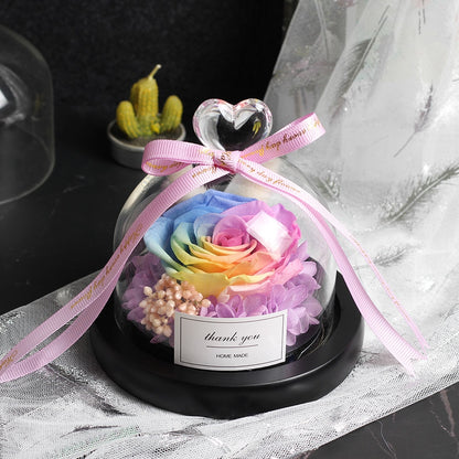 Rainbow Glass Dome Rose LED Beauty Beast Preserved Rose