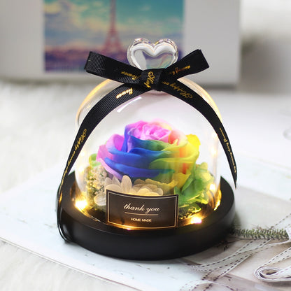 Rainbow Glass Dome Rose LED Beauty Beast Preserved Rose