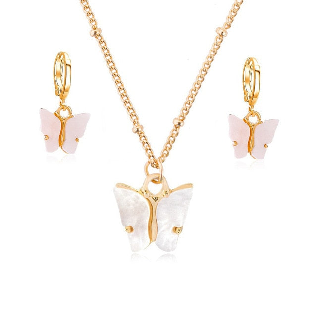 Butterfly Jewelry Earrings and Necklace Set