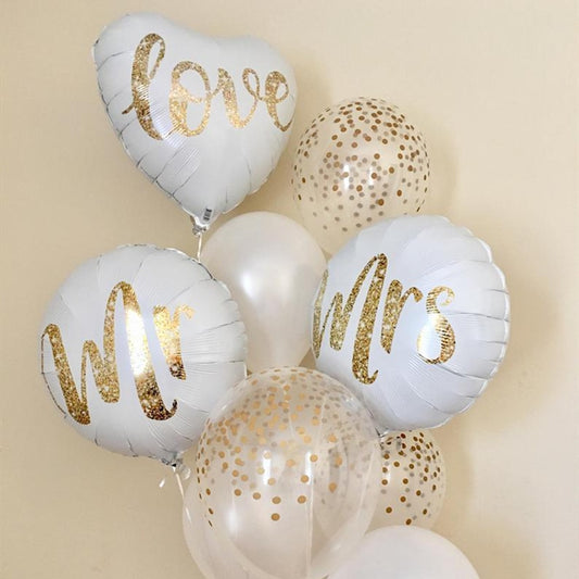 18inch White Gold Glitter Mr & Mrs LOVE Foil Balloons
