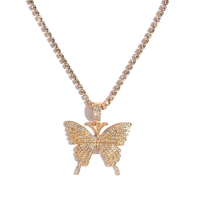 Crystals Butterfly Pendant Necklace Chain