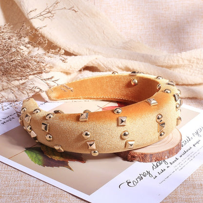 Hair Accessories Padded Velvet Headband Wide Solid Pearl Hairband