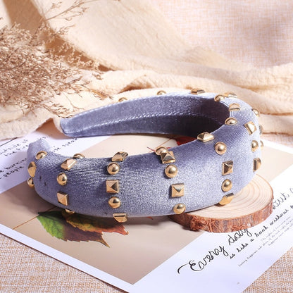 Hair Accessories Padded Velvet Headband Wide Solid Pearl Hairband