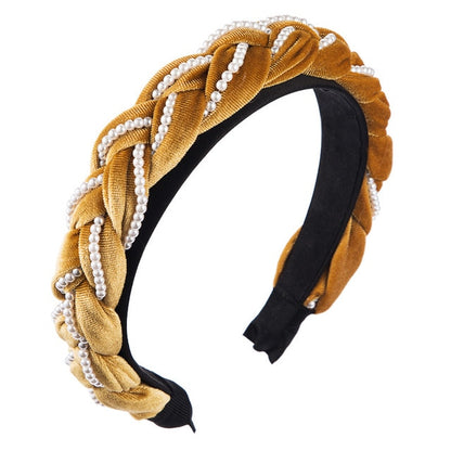 Hair Accessories Padded Velvet Headband Wide Solid Pearl Hairband