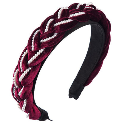 Hair Accessories Padded Velvet Headband Wide Solid Pearl Hairband