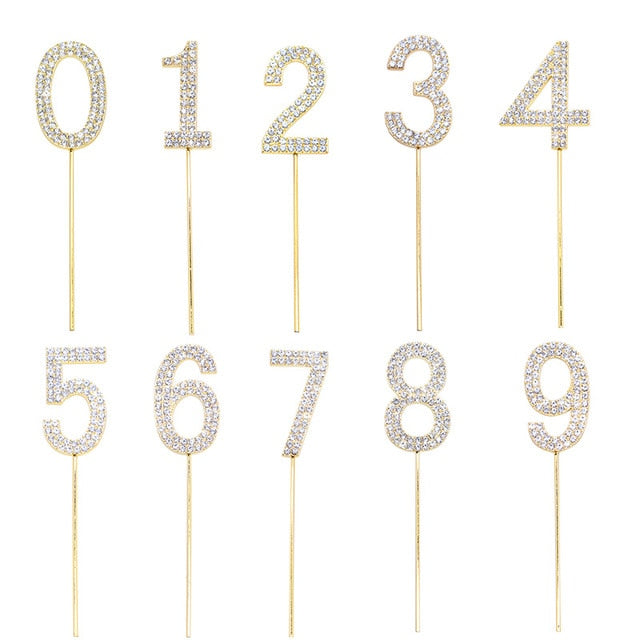 Glitter Alloy Rhinestone Number Cake Toppers Decorations