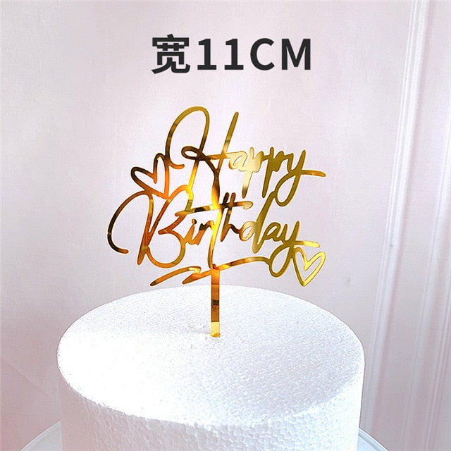 Acrylic Flowers Cake Happy Birthday Toppers