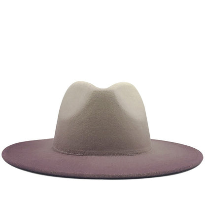 Wool Vintage Ombre Fedora Hat With Wide Brim