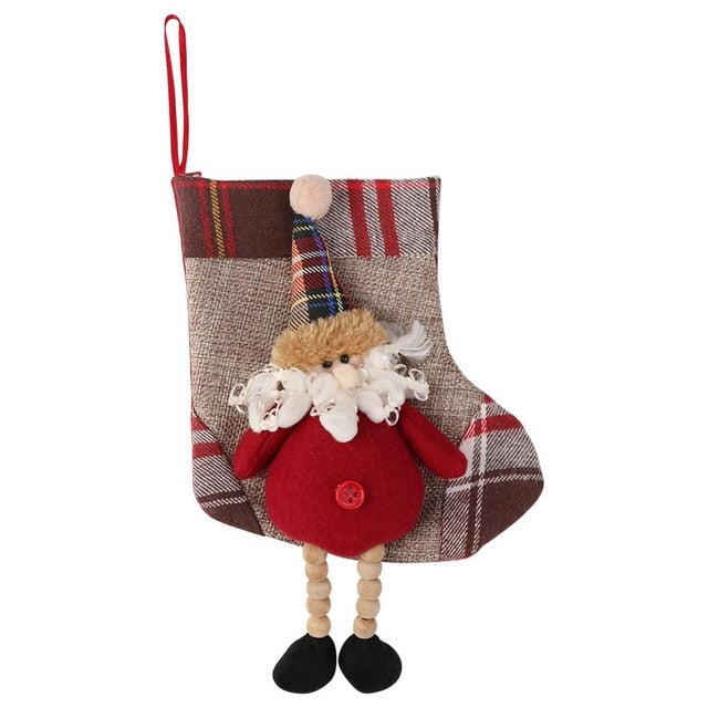 Plaid Christmas Stocking Hanging Dog Large Paw