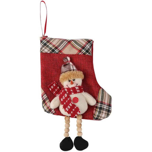 Plaid Christmas Stocking Hanging Dog Large Paw