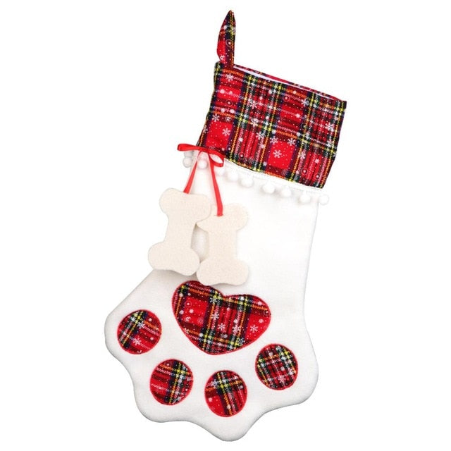 Plaid Christmas Stocking Hanging Dog Large Paw