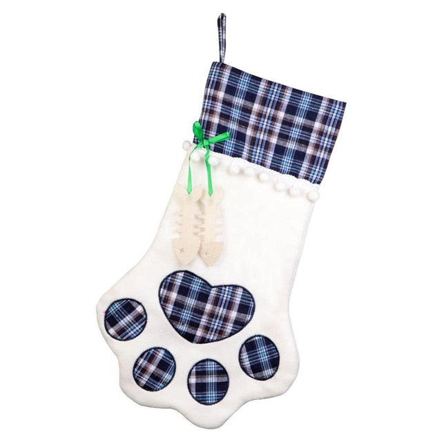 Plaid Christmas Stocking Hanging Dog Large Paw