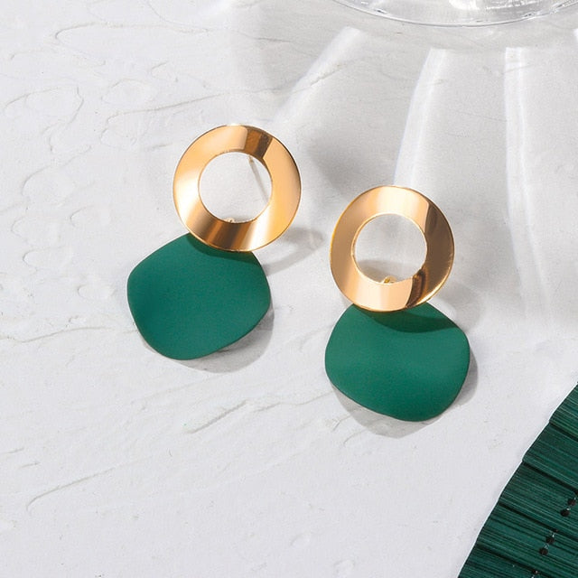 Cute Acrylic Geometric Dangle Drop Gold Earrings