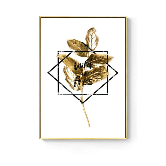 Nordic Golden Abstract Leaf Wall Art Canvas