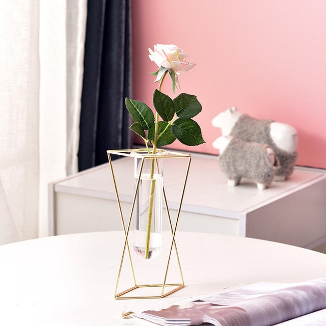 Nordic Style Glass Metal Clear Flower Holder