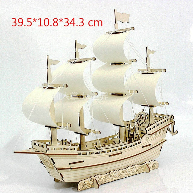 3D Wooden Jigsaw Sailing Boat Toys Puzzle