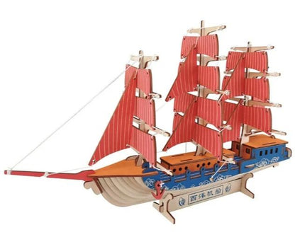3D Wooden Jigsaw Sailing Boat Toys Puzzle