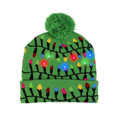 LED Christmas Hat Sweater Knitted Beanie Light Up