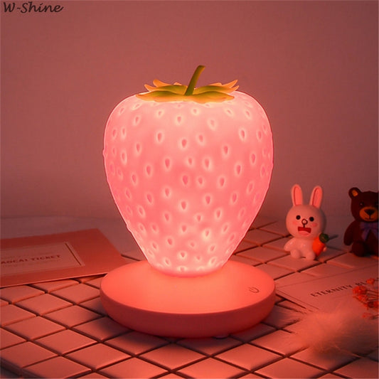 Touch Dimmable LED Night Light Silicone Strawberry Decor