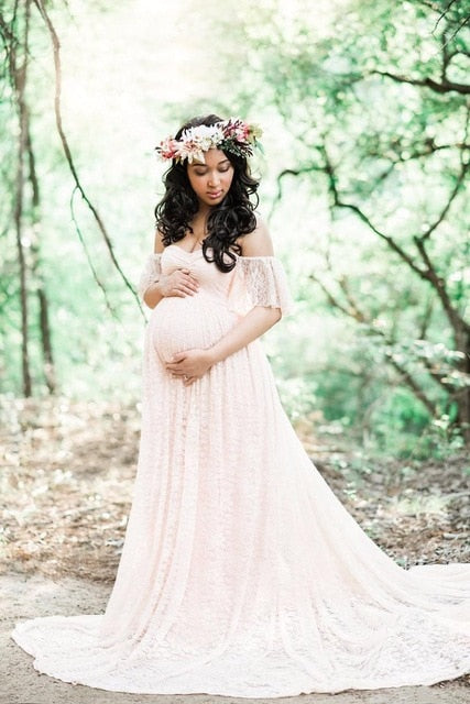 Lace Sweep Train Maxi Gown Maternity Dress