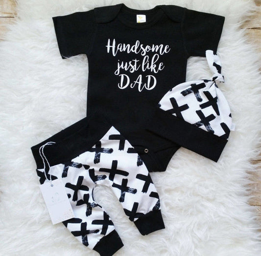 Handsome Just Like Dad Baby Boy 3Pcs Clothes Set